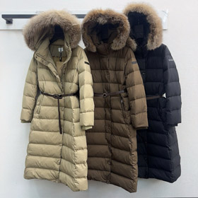 Burberry new hooded long down jacket with fur collar and zipper closure-5351  