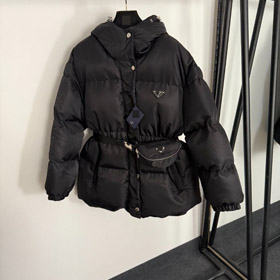 Prada new safety buckle zipper waist bag hooded down-filled cotton jacket-5399  
